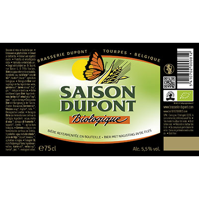 5410702000812 Saison Dupont Bio<sup>1</sup> - 75cl Bottle conditioned organic beer (control BE-BIO-01) Sticker Front